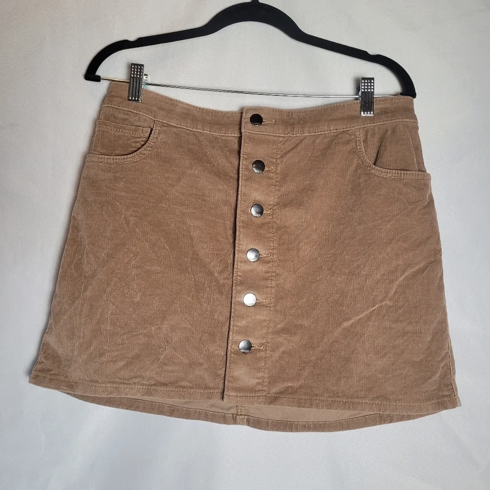 Express Tan Brown Corduroy Button Front Mini Skirt Size 8